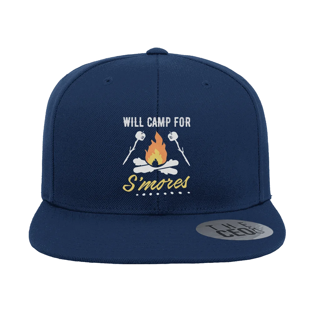 Will Camp For Smores Embroidered Flat Bill Hat