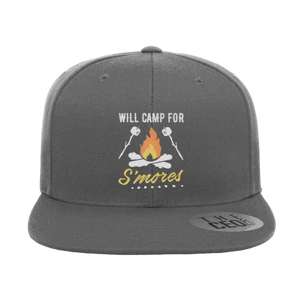 Will Camp For Smores Embroidered Flat Bill Hat