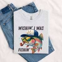 Thumbnail for May include a Sport Grey Wishin' I Was Fishin' T-Shirt featuring a fishing-inspired graphic for anglers, boaters, lake lovers, and outdoor enthusiasts.