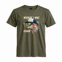 Thumbnail for May include a Military Green Wishin' I Was Fishin' T-Shirt featuring a fishing-inspired graphic for anglers, boaters, lake lovers, and outdoor enthusiasts.
