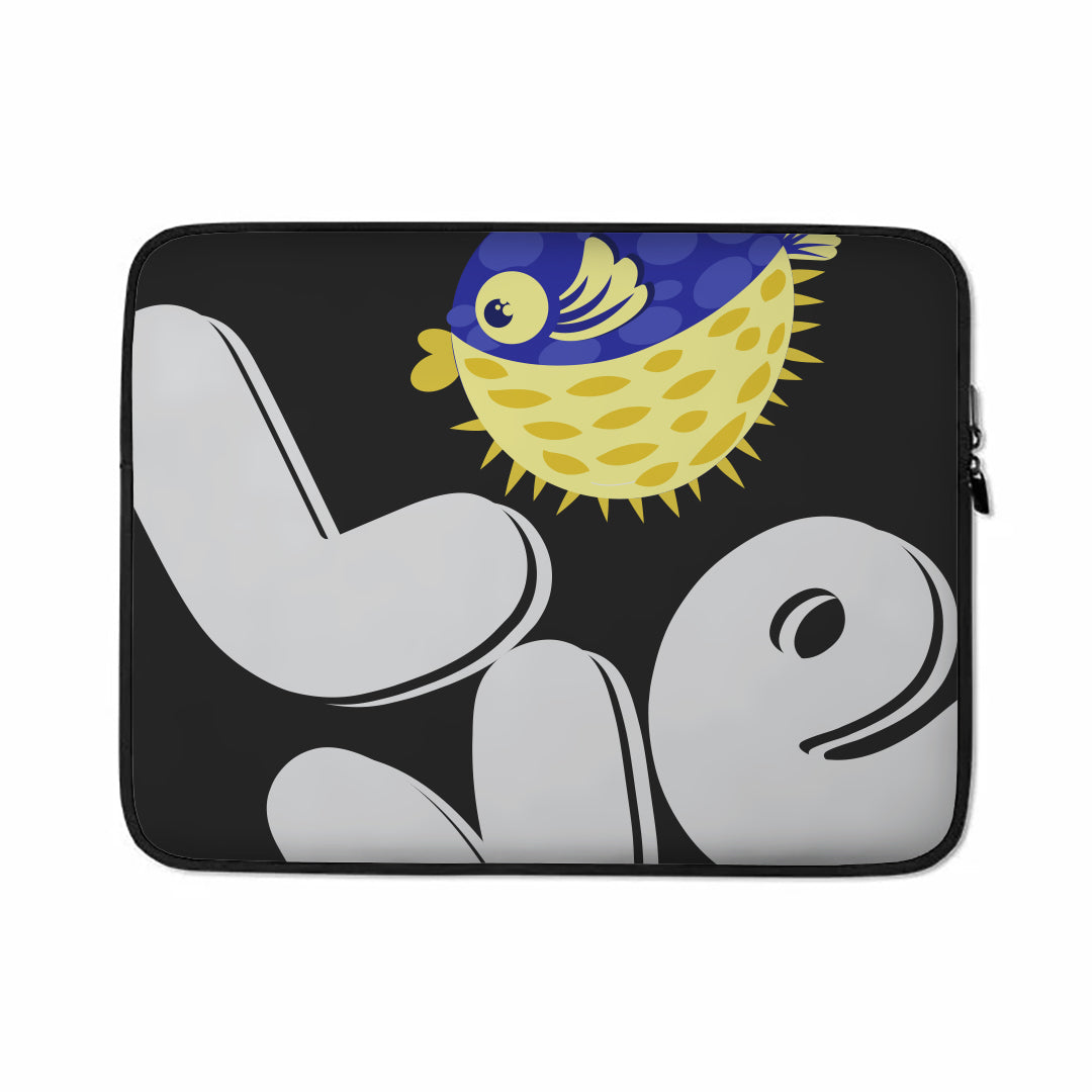 Love Fishing Blue Blowfish Globe Laptop Sleeve