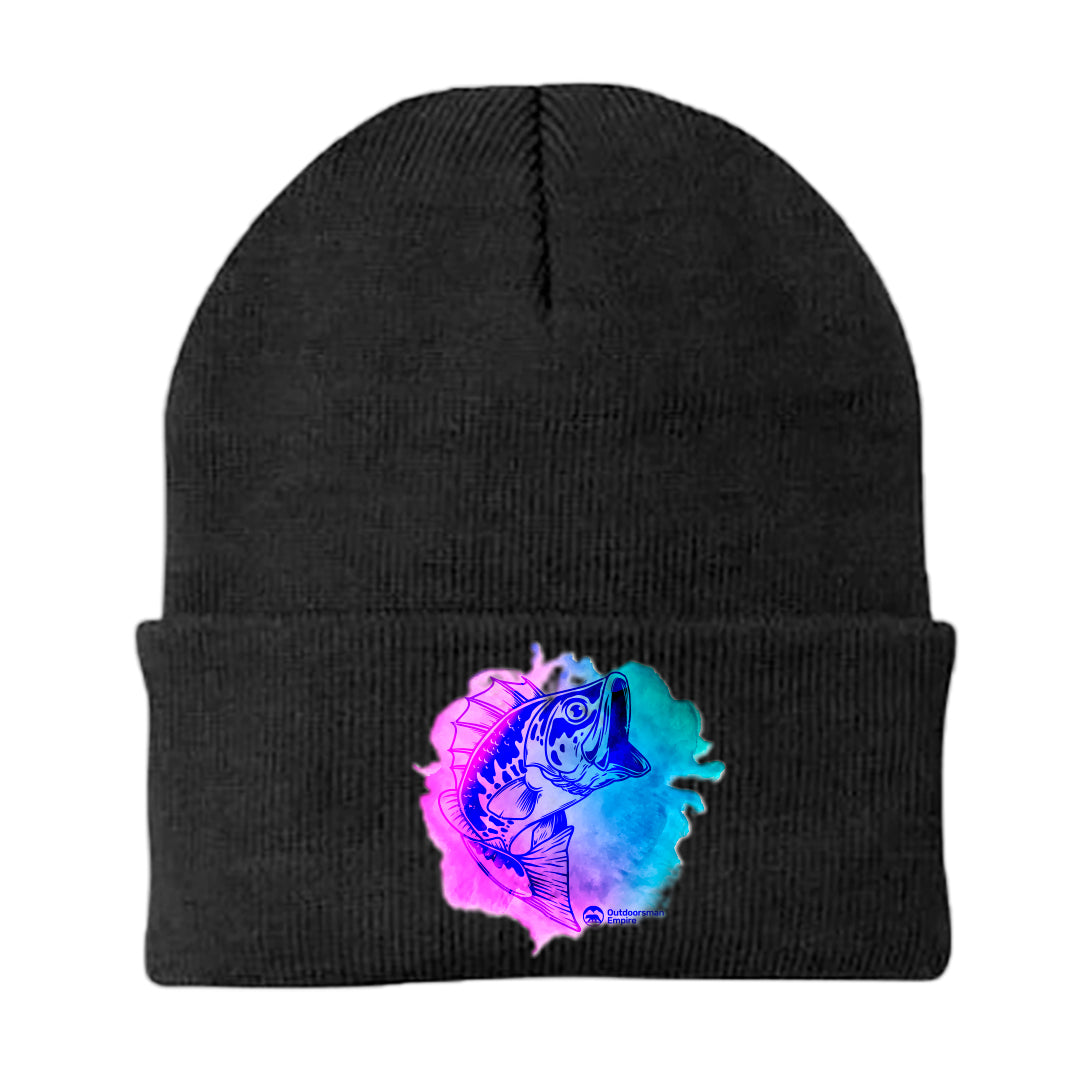 Watercolor Fishing Embroidered Beanie