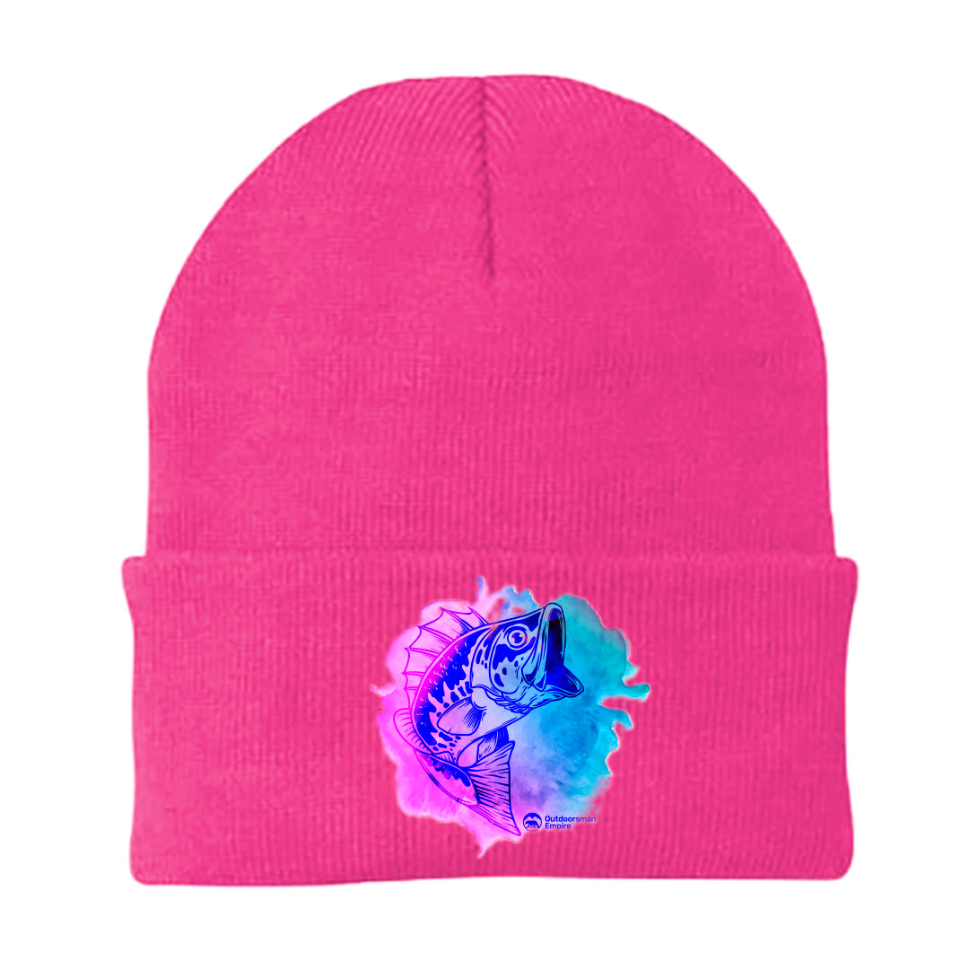 Watercolor Fishing Embroidered Beanie