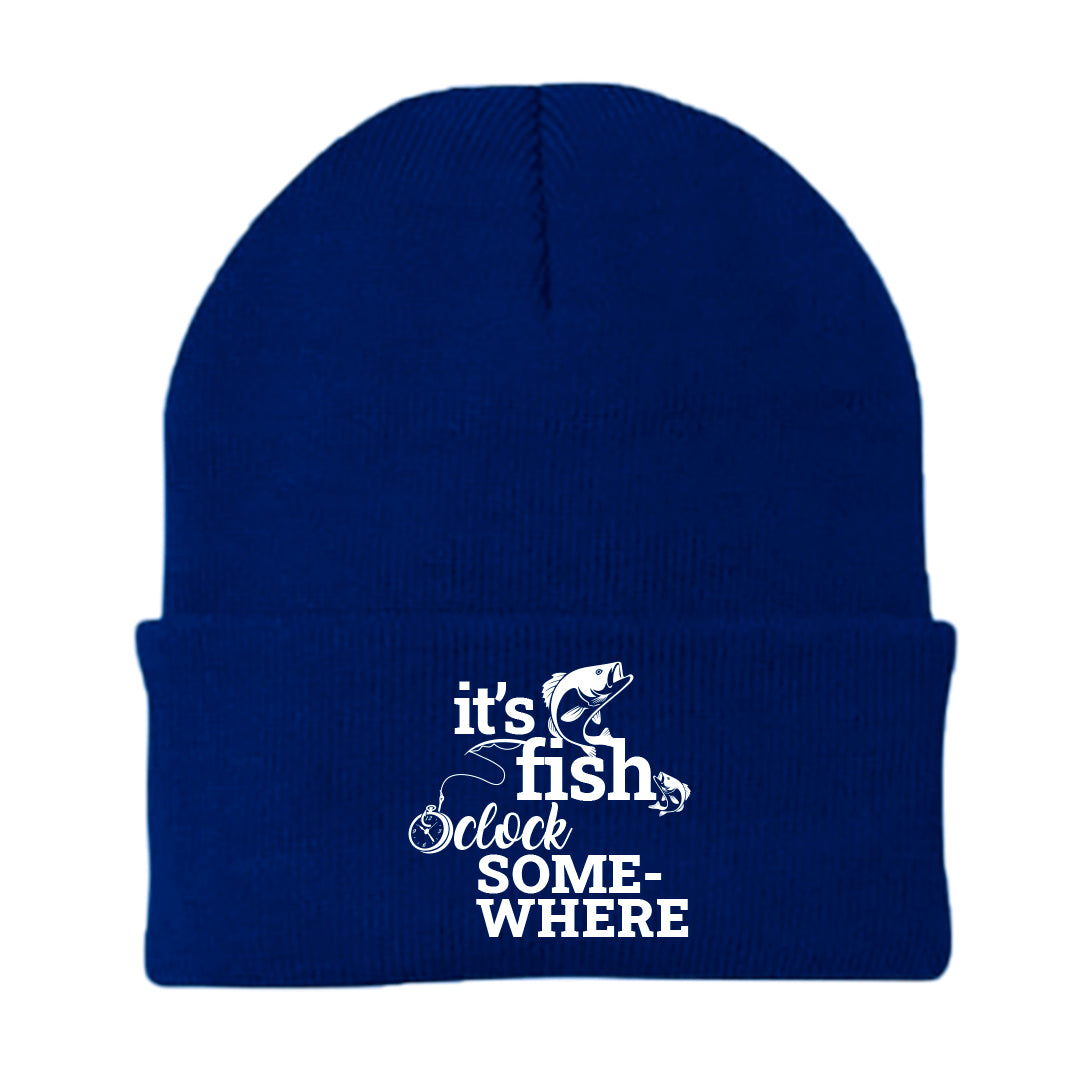 Its Fishing O'clock Embroidered Beanie