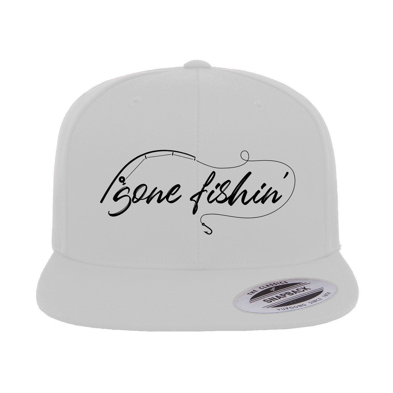 Gone Fishing with Rod Embroidered Flat Bill Cap