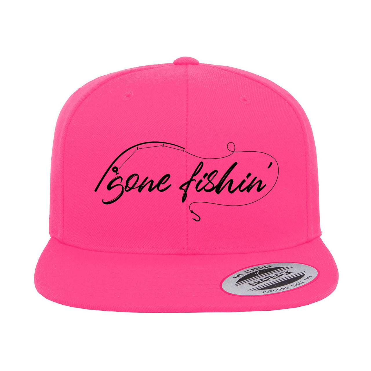 Gone Fishing with Rod Embroidered Flat Bill Cap