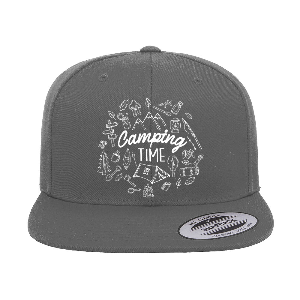 Camping Elements Embroidered Flat Bill Cap