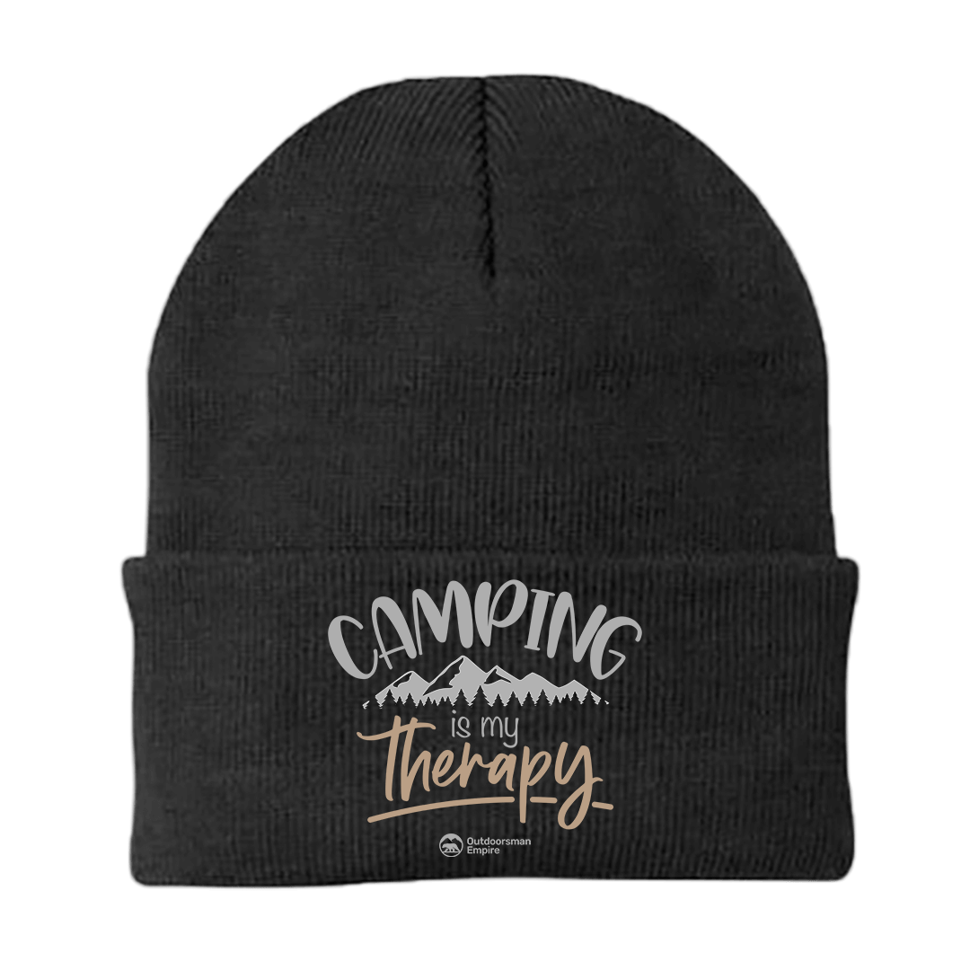 Camping Is My Therapy Embroidered Beanie
