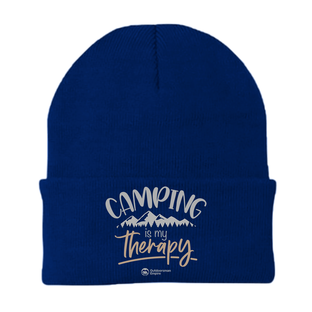 Camping Is My Therapy Embroidered Beanie