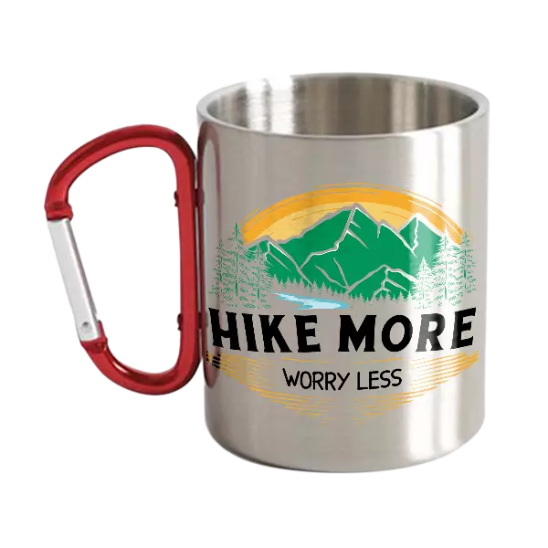 Hike More Worry Less Stainless Steel Double Wall Carabiner Mug 12oz