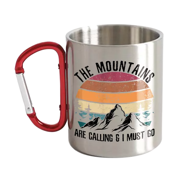 Hiking The Mountains Are Calling Stainless Steel Double Wall Carabiner Mug 12oz