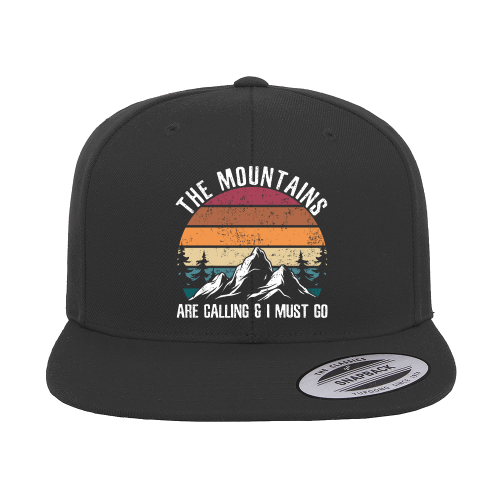 Hiking The Mountains Are Calling Printed Flat Bill Cap