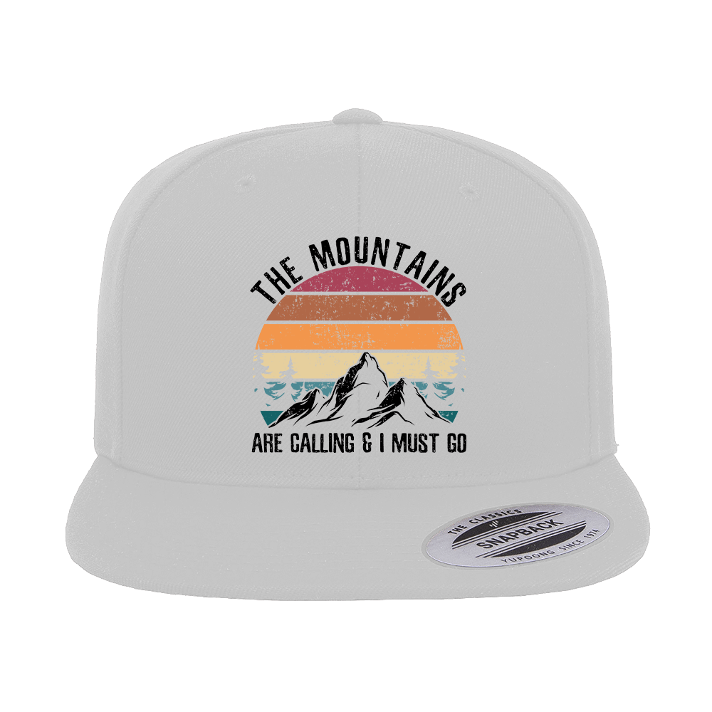 Hiking The Mountains Are Calling Printed Flat Bill Cap