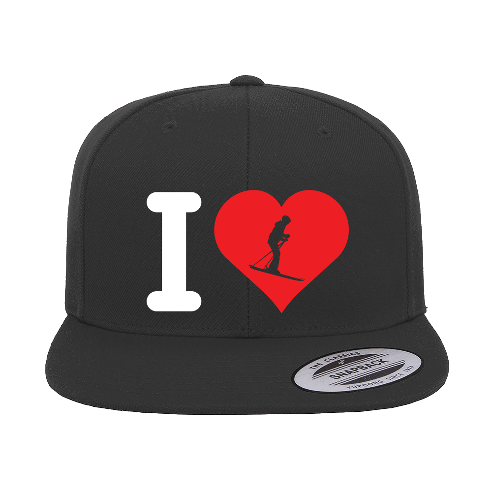 I Love Skiing Embroidered Flat Bill Cap