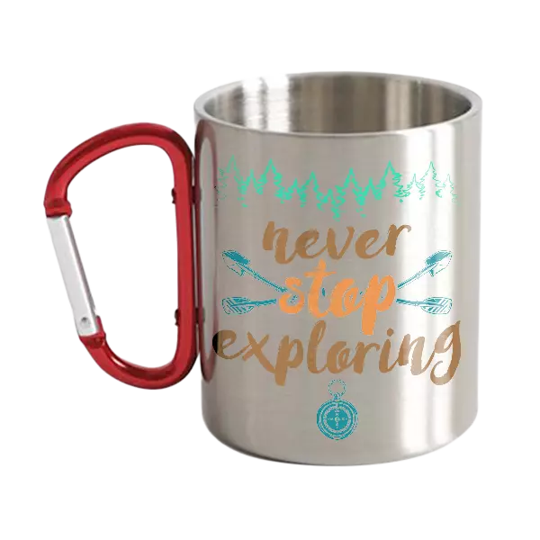 Never Stop Exploring Stainless Steel Double Wall Carabiner Mug 12oz