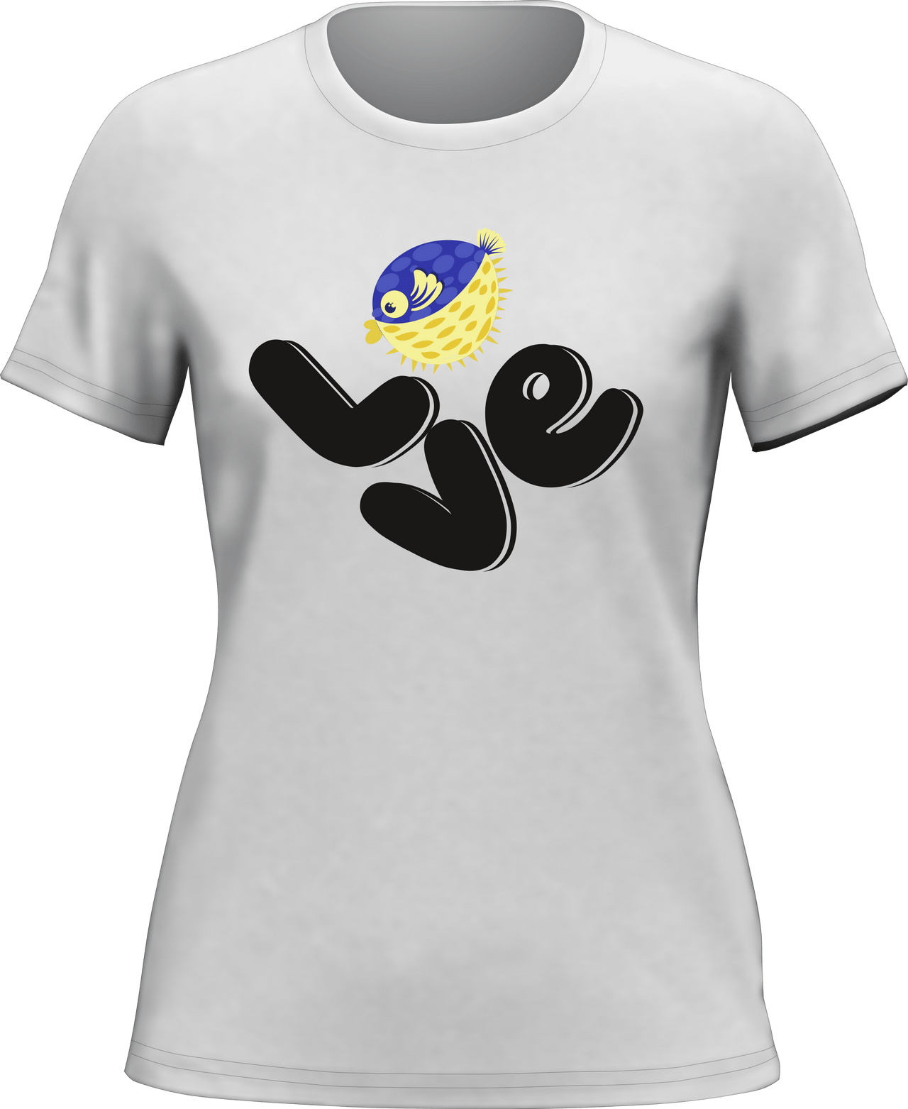 Love Fishing Blue Blowfish Globe T-Shirt for Women