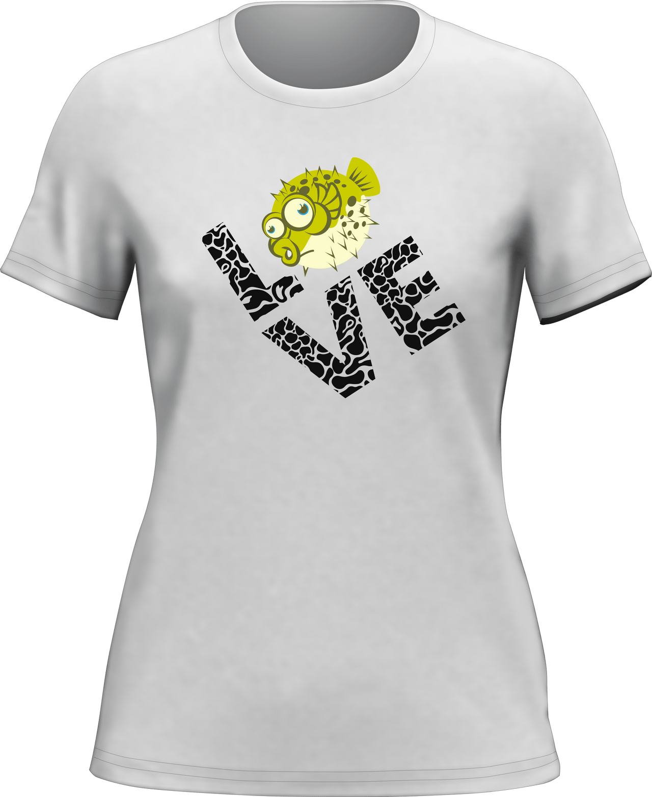 Love Fishing Green Blowfish Globe T-Shirt for Women