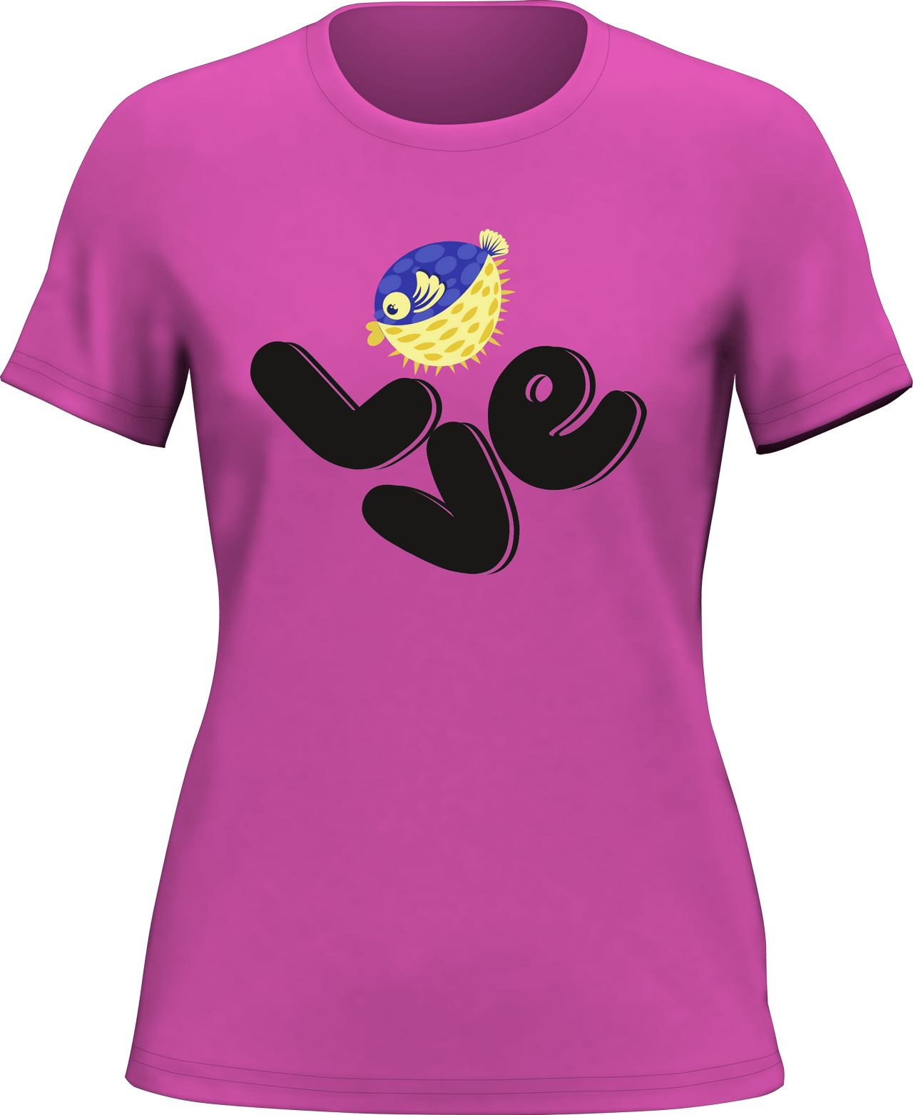Love Fishing Blue Blowfish Globe T-Shirt for Women