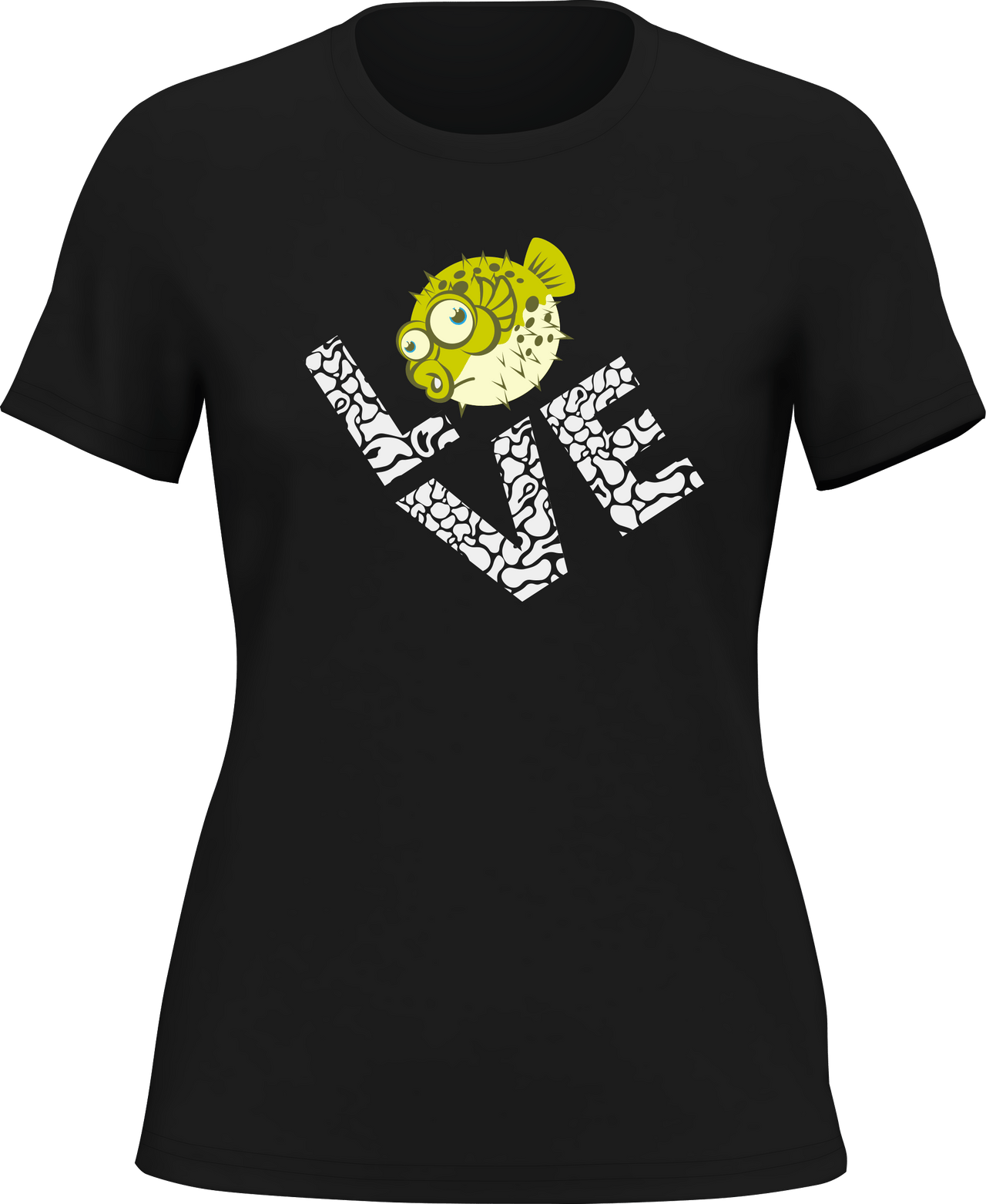 Love Fishing Green Blowfish Globe T-Shirt for Women