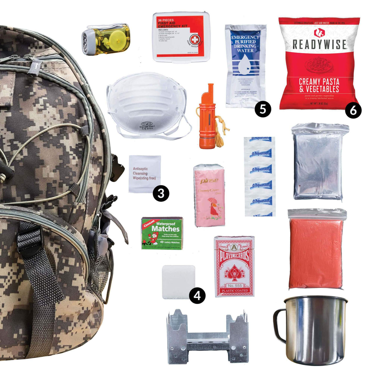 Camouflage 64 Piece Complete Survival Backpack